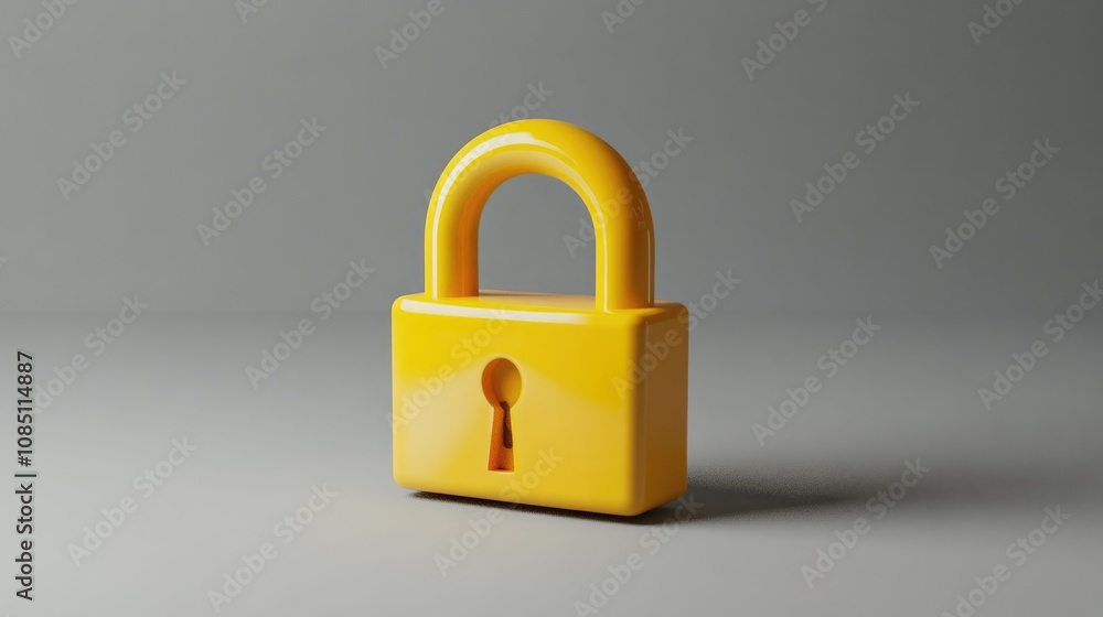 Yellow Padlock on a Grey Background Yellow Padlock on a Grey Background