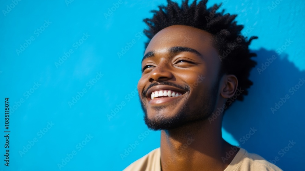 Obraz premium Portrait of a Happy Man Smiling with Blue Background