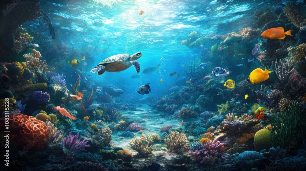 A detailed illustration of a coral reef ecosystem A detailed illustration of a coral reef ecosystem