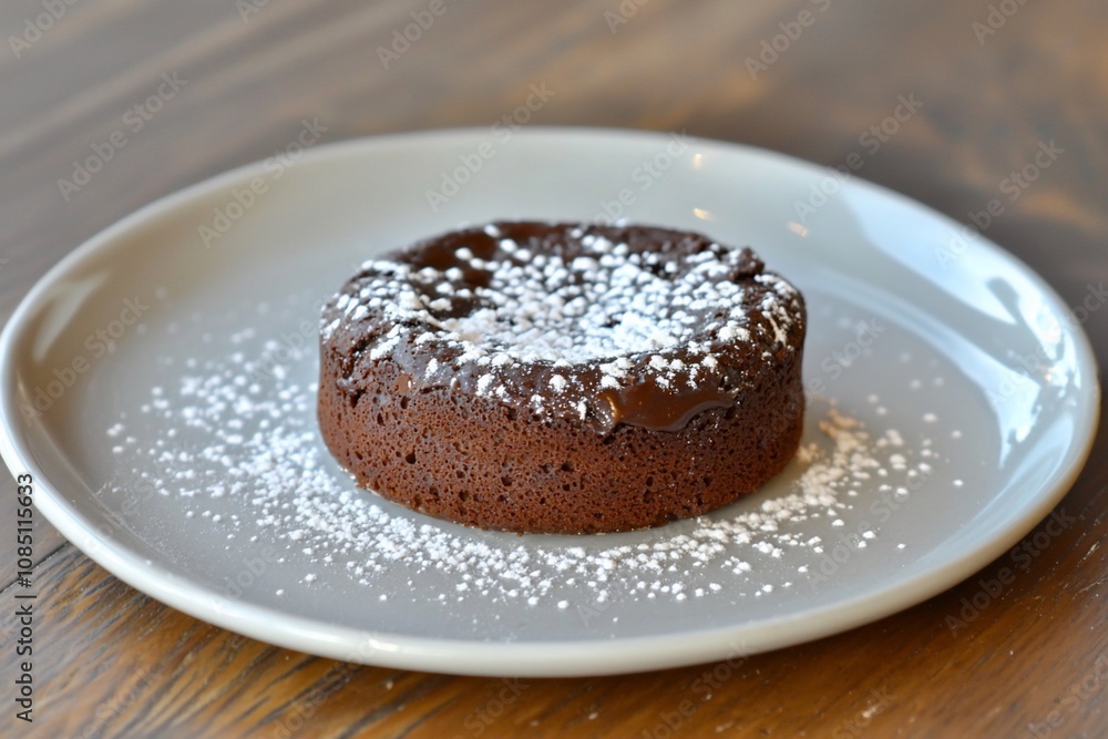 Decadent Chocolate Cake with Powdered Sugar on a Rustic Plate Decadent Chocolate Cake with Powdered Sugar on a Rustic Plate