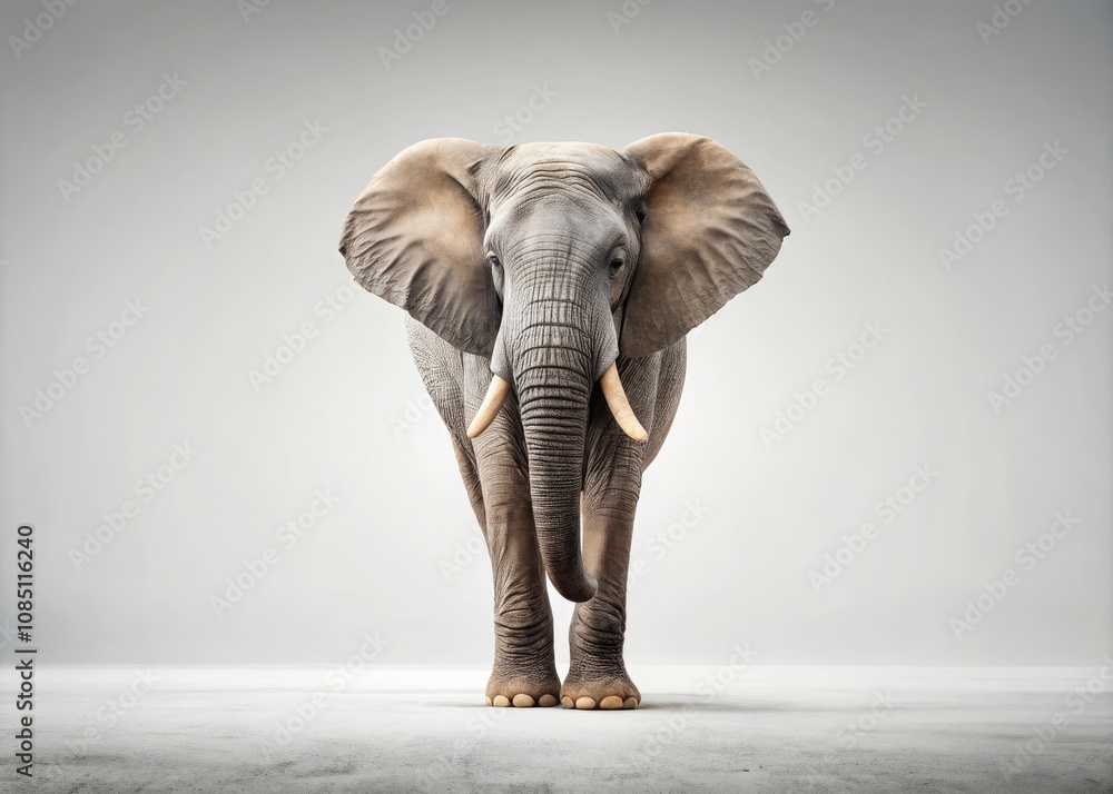 Obraz premium Minimalist Elephant Portrait on White Background - Elegant Animal Photography, Nature, Wildlife, Minimalism, Isolated, Artistic Representation, Tranquil, Simplicity, Large Mammal, Conceptual Art