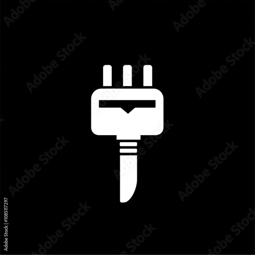 Threeprong Plug Icon White Electrical Connector on Black photo