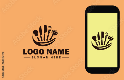 Kitchenware Brand icon Cookware brand Kitchen utensil manufacturer Culinary equipment label flat logo sign symbol editable vector photo