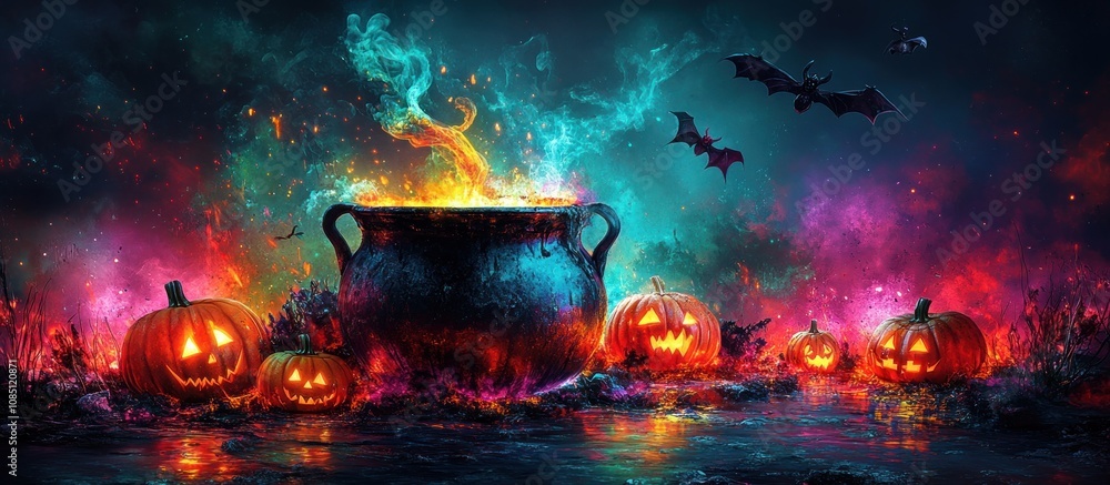 Halloween Cauldron with Jack-O-Lanterns Halloween Cauldron with Jack-O-Lanterns