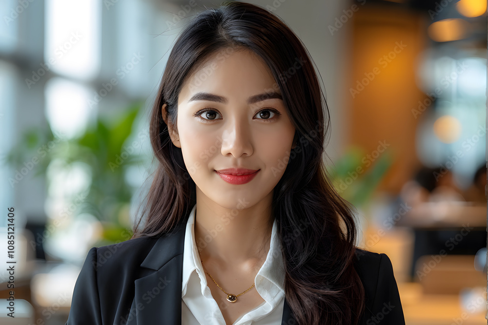 A woman in a business suit and white shirt is smiling for the camera A woman in a business suit and white shirt is smiling for the camera