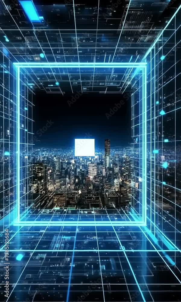 Futuristic Digital Cityscape with Glowing Portal Futuristic Digital Cityscape with Glowing Portal