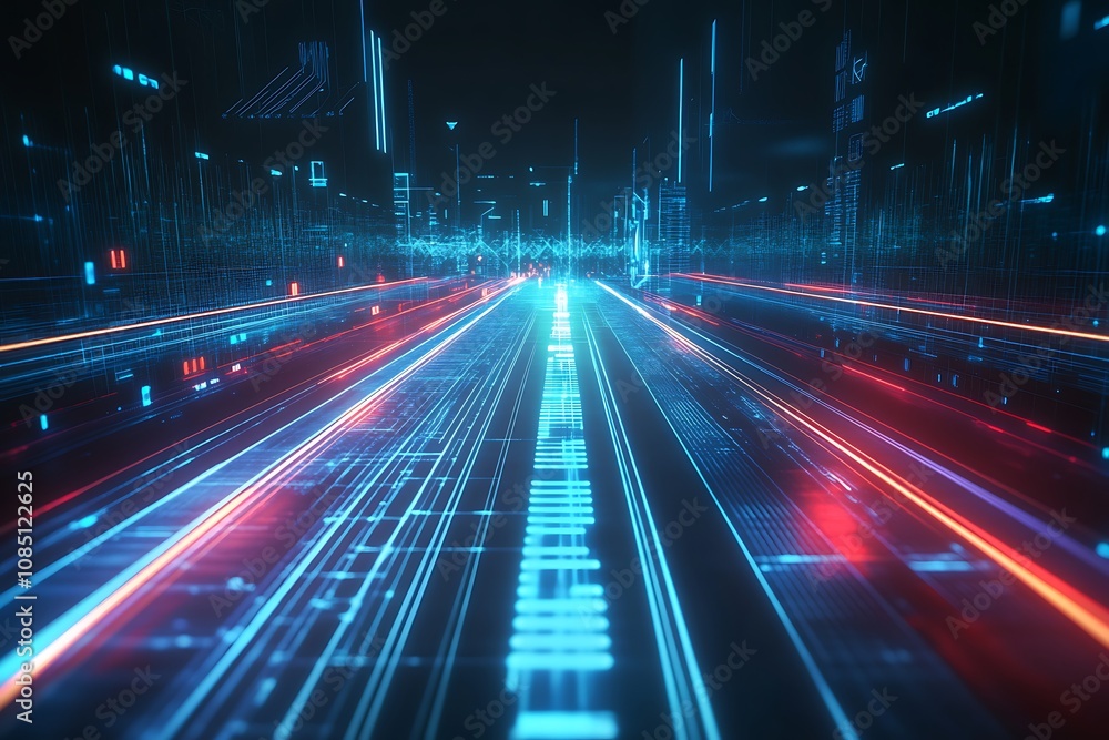 Futuristic Cityscape Highway Digital Neon Lightspeed Travel Futuristic Cityscape Highway Digital Neon Lightspeed Travel