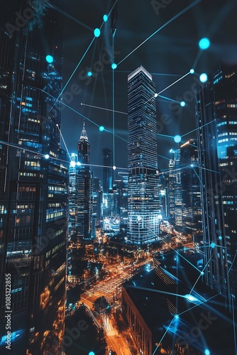 Wallpaper Mural Night Cityscape Illuminated With Digital Network Connections Torontodigital.ca