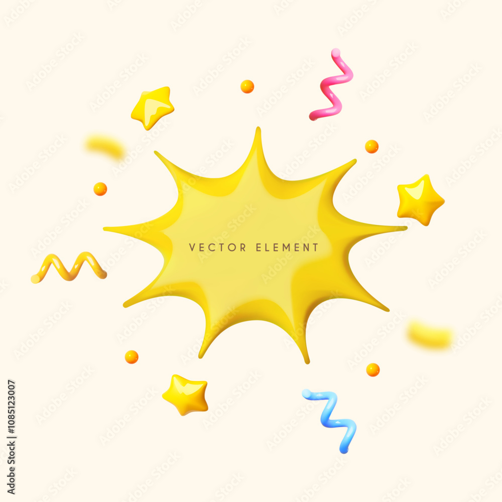 3D speech bubble with confetti and stars. wonderful message 3D speech bubble with confetti and stars. wonderful message