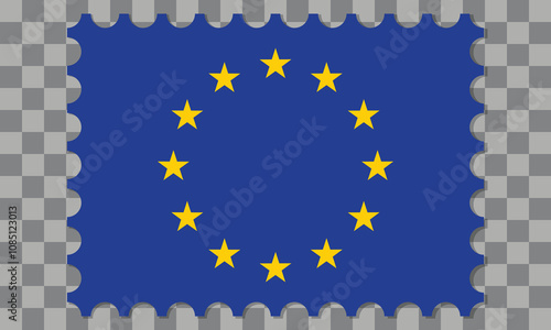 the European Union postage stamp. Vector icon on checkered background