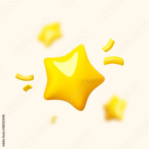 Sparkle 3D gold star with confetti. Achieve design
