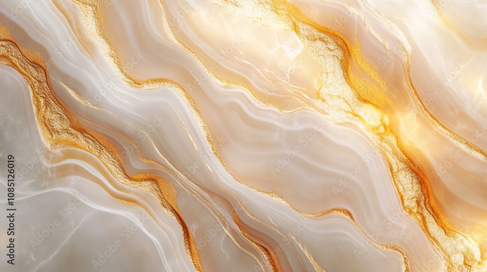 Fototapeta premium A gold and white marble wall with a gold and white stripe