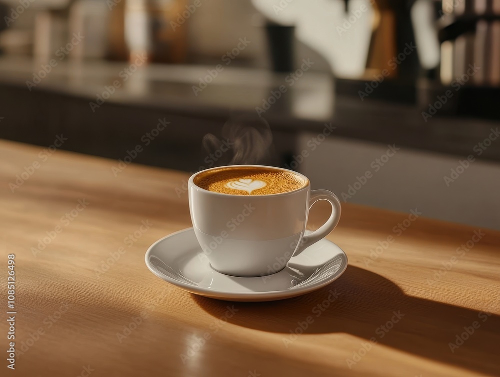 Savoring the Rich Aroma of a Single Steaming Espresso in a White Ceramic Cup a Wooden Table Serene Coffee Shop Setting Savoring the Rich Aroma of a Single Steaming Espresso in a White Ceramic Cup a Wooden Table Serene Coffee Shop Setting
