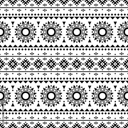 Ikat Aztec ethnic seamless pattern design in black and white color. Ethnic Illustration vector. 0120A8