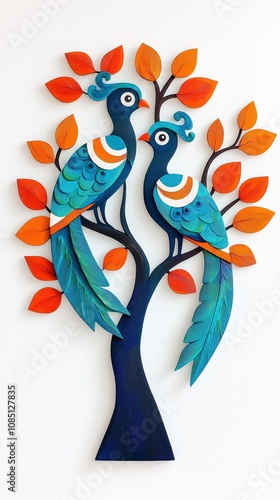 Madhubani Art: Minimalist Peafowls with Intricate Patterns
