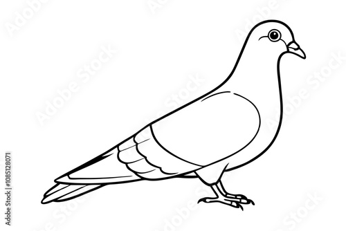 Pigeon Line Art Vector Illustration, Pigeon silhouette Isolated on White Background