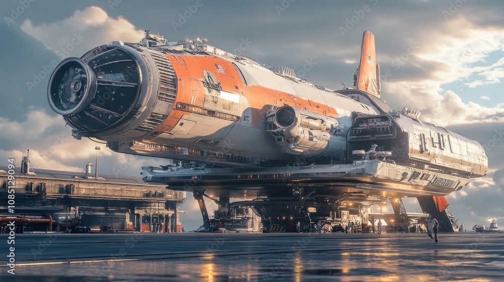 A Futuristic Cargo Ship Docking at a Spaceport A Futuristic Cargo Ship Docking at a Spaceport