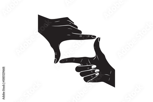 Hands framing vector silhouette isolated in white background