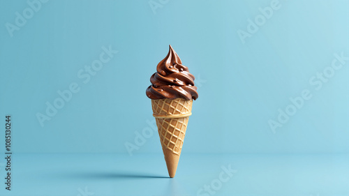 Chocolate soft serve in waffle cone - perfect for dessert blogs, ice cream websites, summer treat marketing, and social media food photography