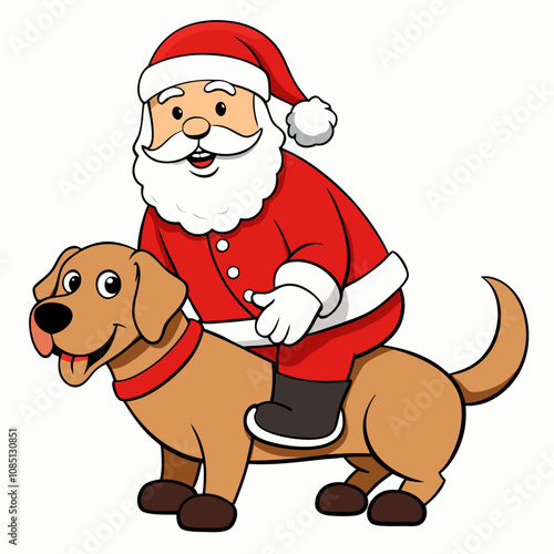 Santa claus riding labrador retriever vector illustration on white background