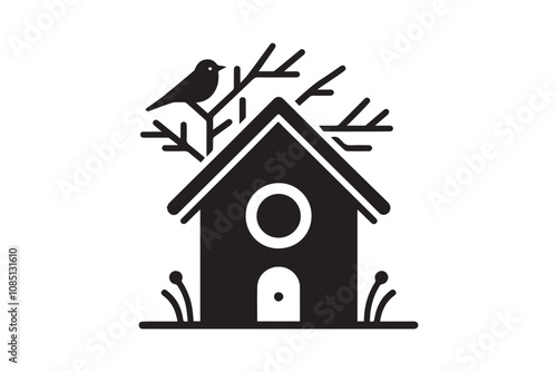 Bird nest vector silhouette isolated in white background