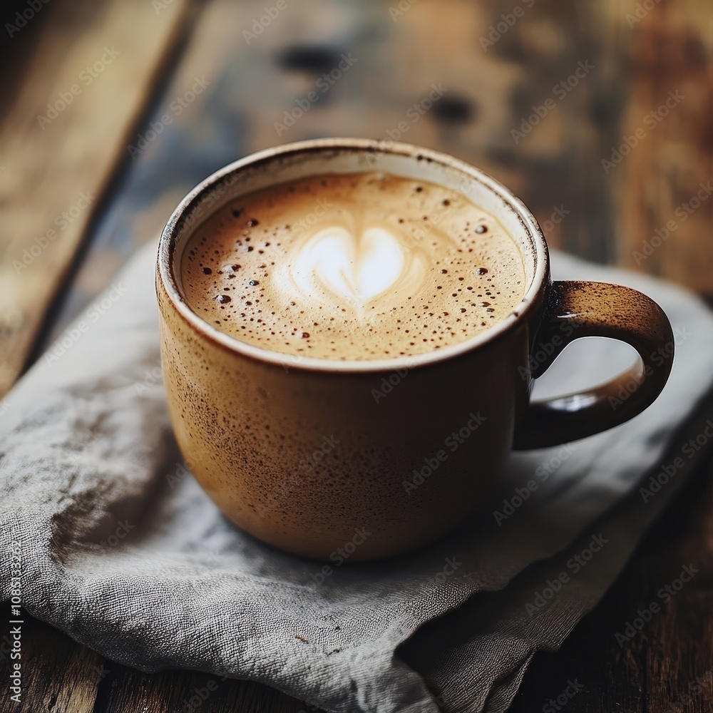 A cozy coffee cup with latte art on a rustic wooden table, perfect for inviting warm vibes into any setting. A cozy coffee cup with latte art on a rustic wooden table, perfect for inviting warm vibes into any setting.