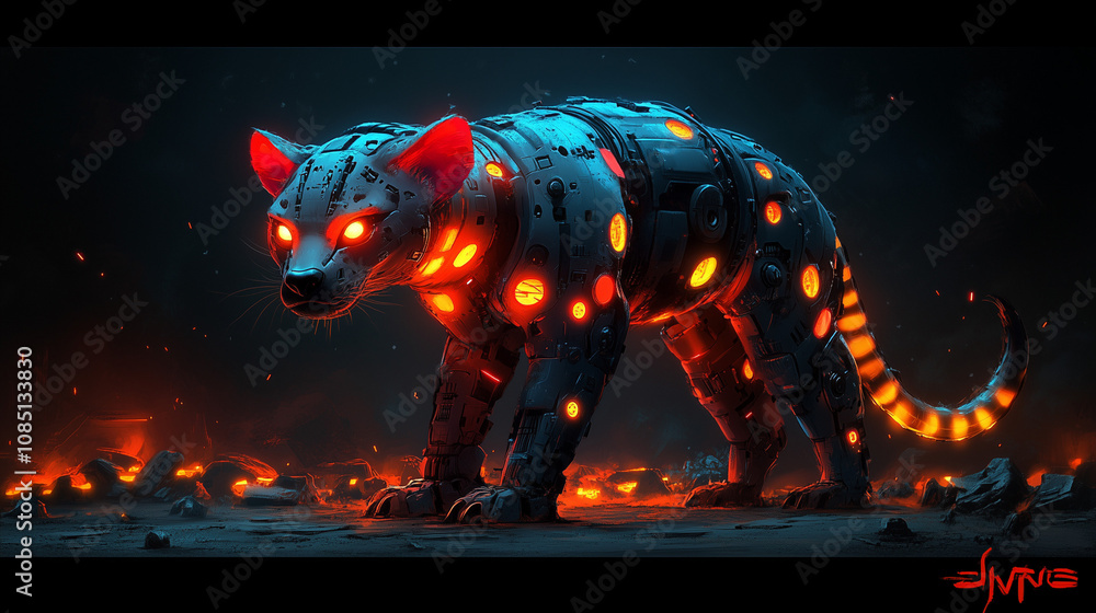 Fototapeta premium Futuristic Robotic Hyena with Glowing Lights