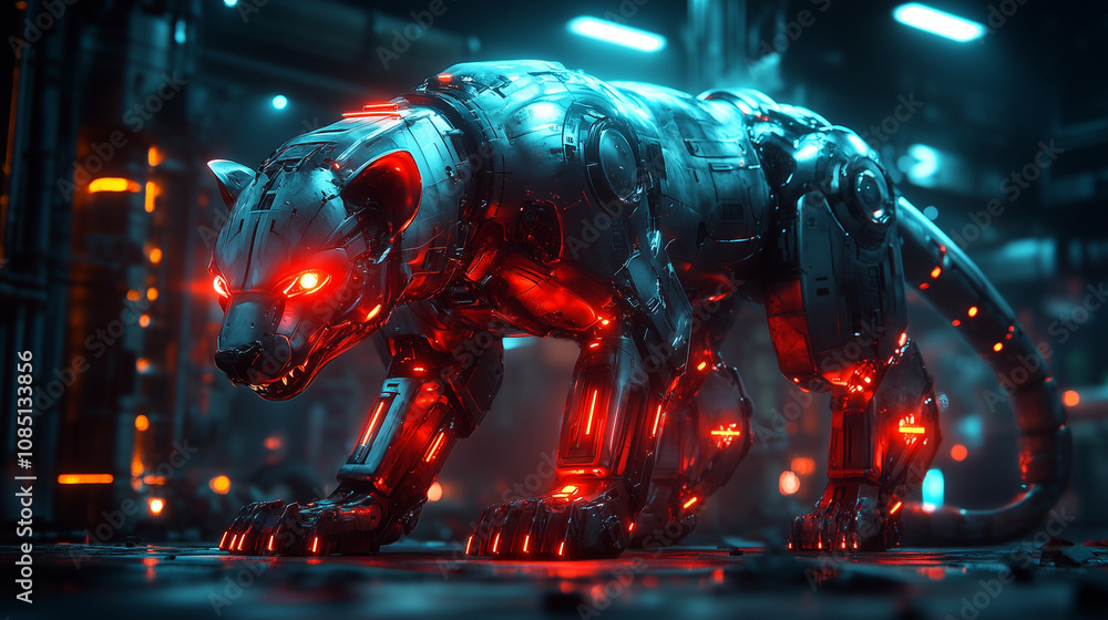 Futuristic Robotic Hyena with Glowing Lights Futuristic Robotic Hyena with Glowing Lights