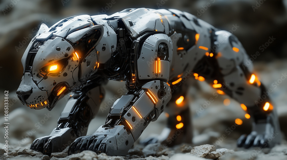 Fototapeta premium Futuristic Robotic Hyena with Glowing Lights