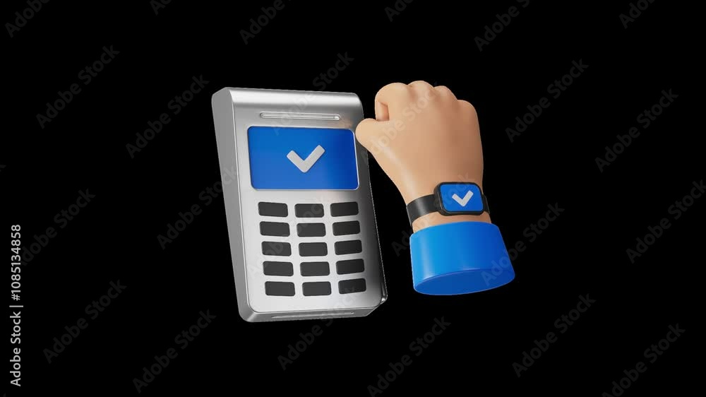 3D Animation Icon of Smart Watch Payment | Alpha Channel