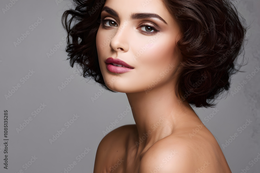 Fototapeta premium A woman with a short haircut and a light makeup
