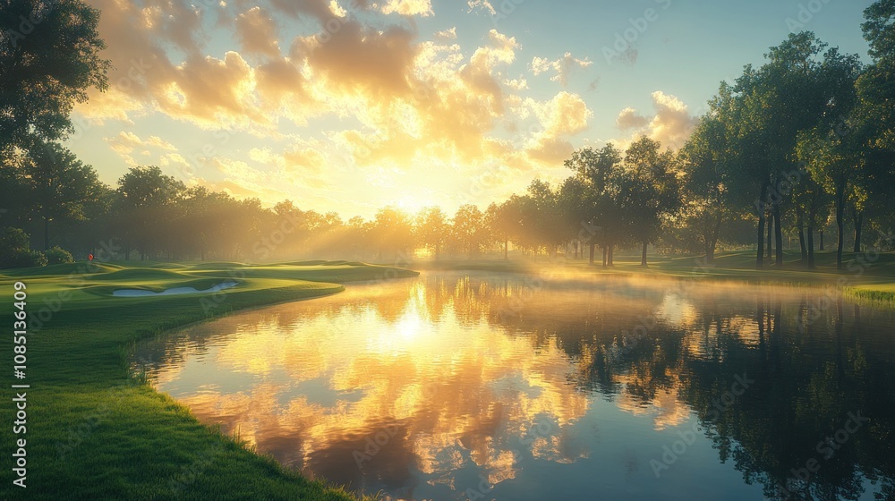 Serene Sunrise Over a Golf Course Serene Sunrise Over a Golf Course