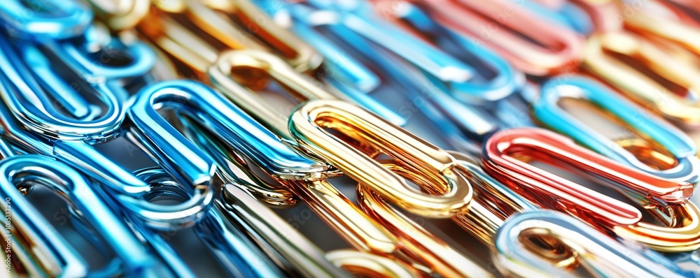 Abstract Metallic Chain Links in Blue, Gold, and Red. Abstract Metallic Chain Links in Blue, Gold, and Red.