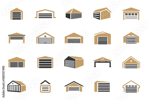 Set of Garage door icon logo car house business vector isolated