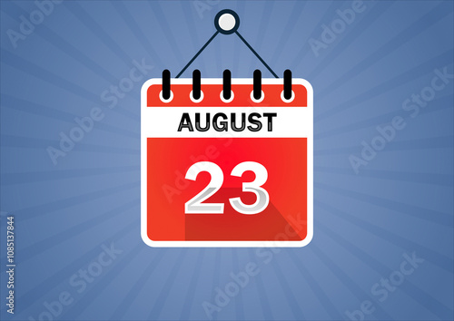 August 23, Calendar hanging sign. 23th days of the month, modern illustration. Date day of week Sunday, Monday, Tuesday, Wednesday, Thursday, Friday, Saturday. Flat style photo