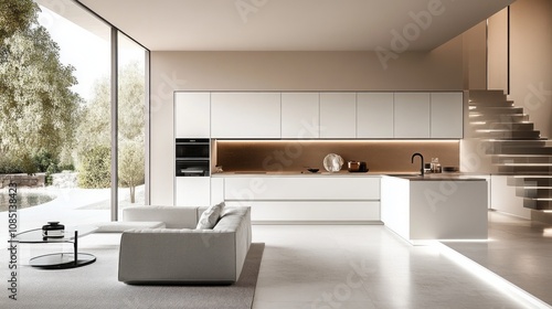 A modern kitchen with a white countertop photo