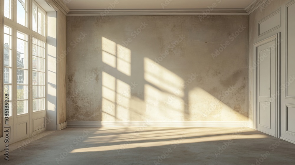 Empty room with smooth walls and ceiling after putty work in a newly constructed house Empty room with smooth walls and ceiling after putty work in a newly constructed house