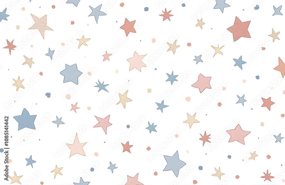 Playful Coral and Blue Stars Pattern with Whimsical Layout Playful Coral and Blue Stars Pattern with Whimsical Layout