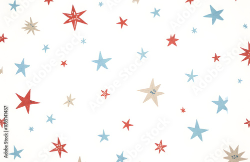 Playful Coral and Blue Stars Pattern with Whimsical Layout