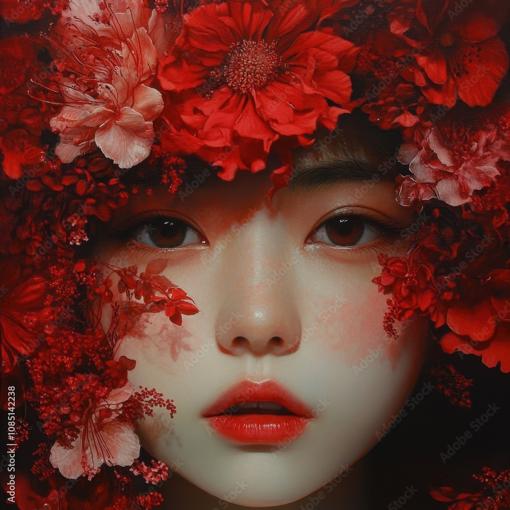 Flower-inspired portrait artistic indoor close-up beauty Flower-inspired portrait artistic indoor close-up beauty