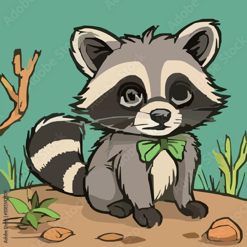 緑の蝶ネクタイをつけたアライグマ のベクターイラスト