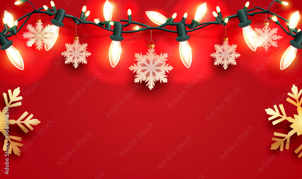 Snowflakes and Lights on Holiday Red Snowflakes and Lights on Holiday Red