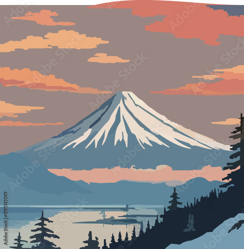 神聖な山のシルエット - アジアの自然アート のベクターイラスト