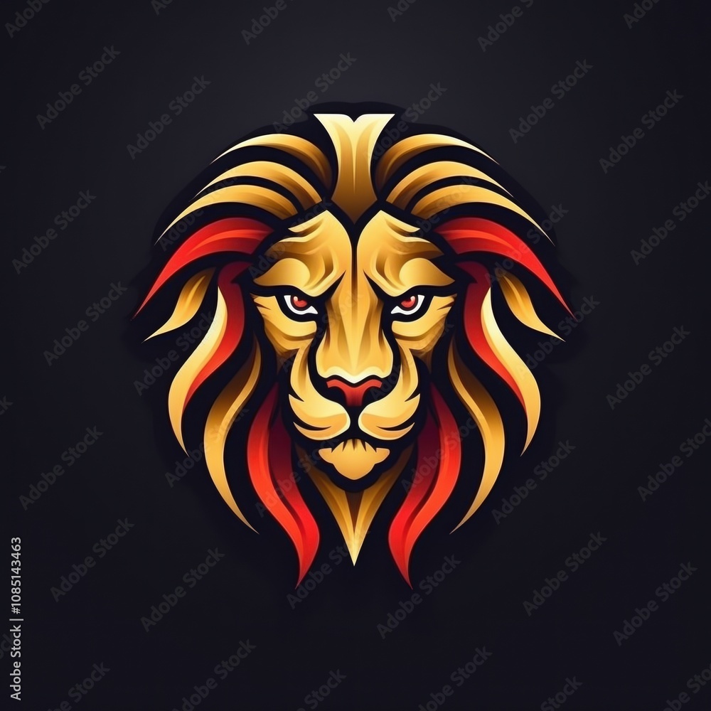 Obraz premium A powerful lion head illustration with bold colors and a fierce expression, perfect for a logo or design project.