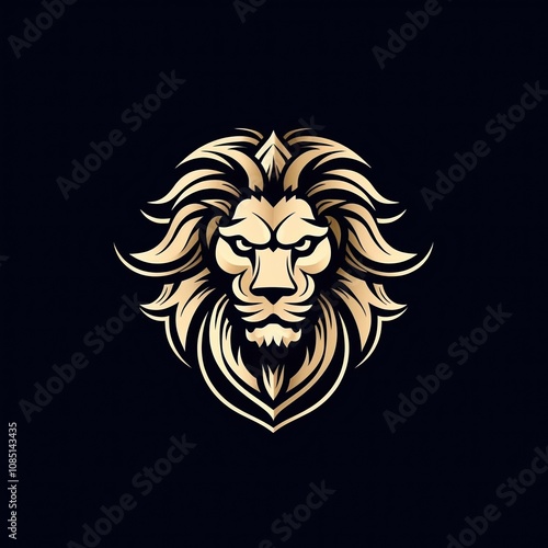 A golden lion's head with a fierce expression, perfect for a logo or design.