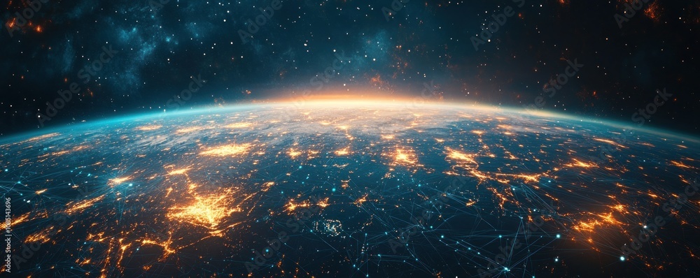 Obraz premium Earth from Space with Network Connections