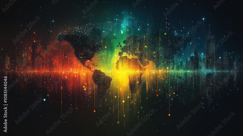 Naklejka premium Global network, digital world map.