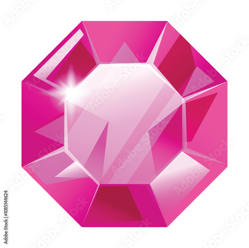 Octagonal gemstone with faceted brilliance and polished shine. Vector cartoon illustration