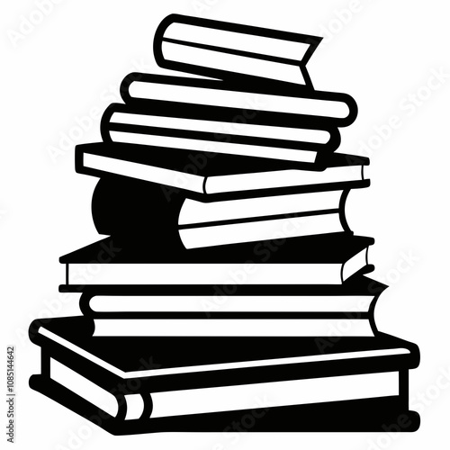 Stacked books silhouette vector illustration isolated on white background