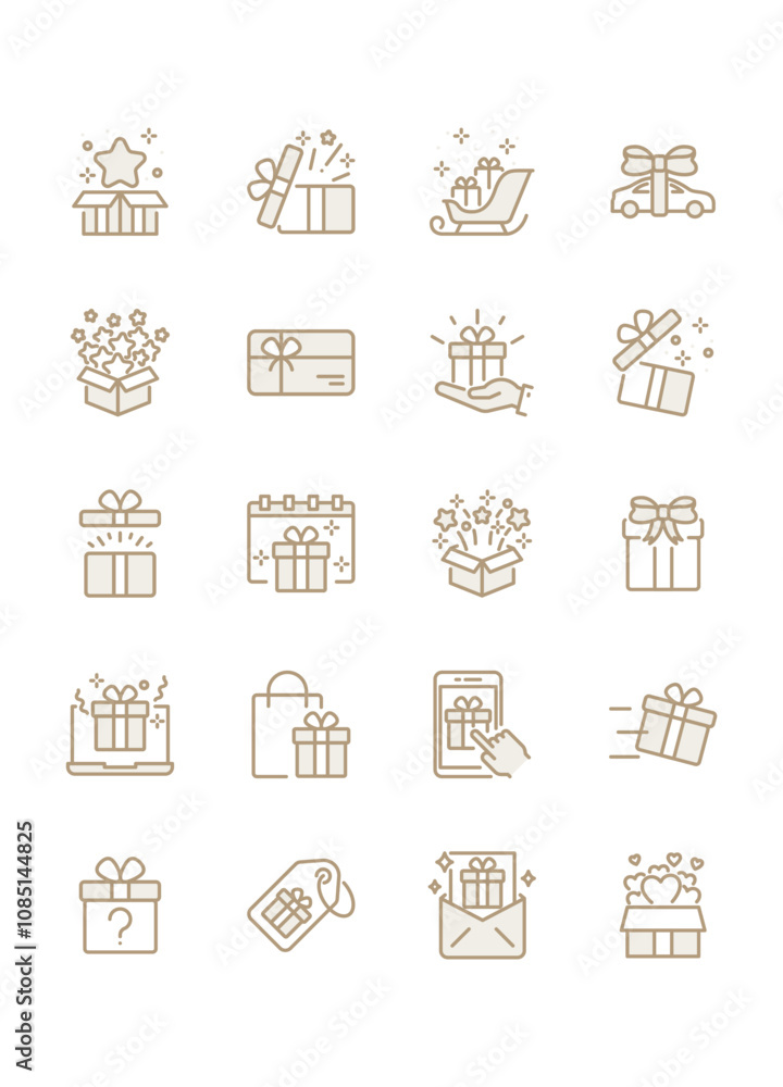 set of gift box icons, present, ribbon set of gift box icons, present, ribbon